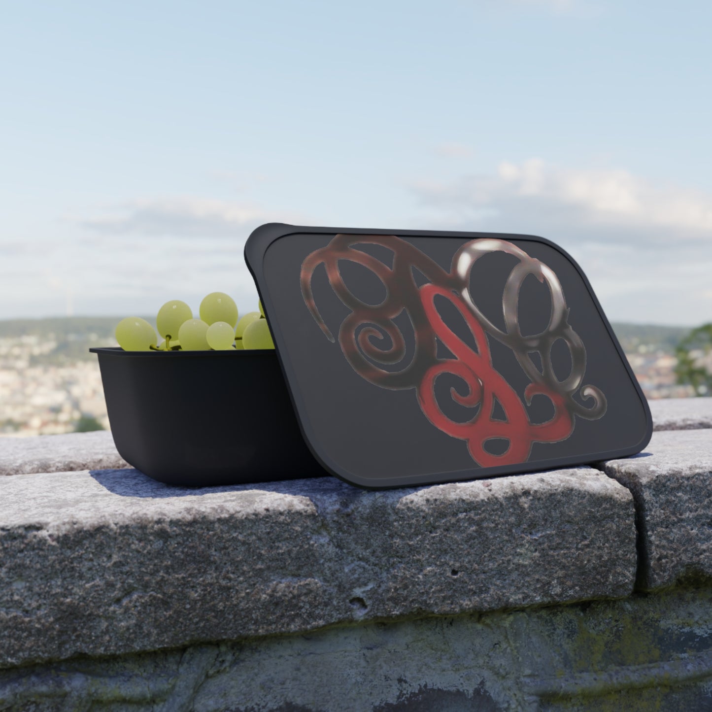 Monogram Swirl PLA Bento Box with Band & Utensils - Reusable Lunch Container