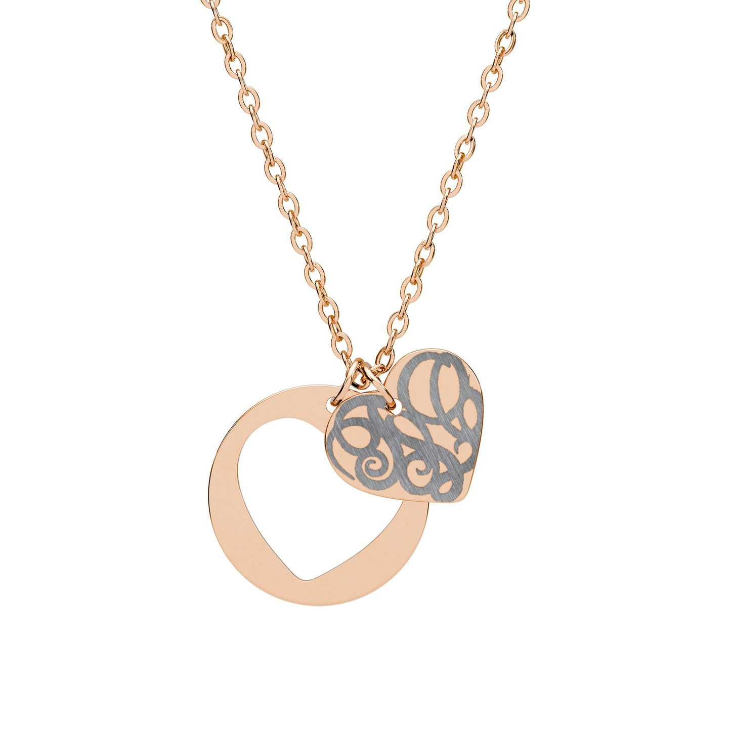 Heart Cutout Necklace — Engraved Filigree Heart Pendant (Silver or Rose Gold)
