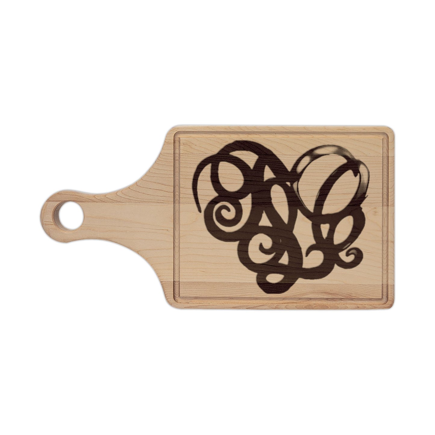 Engraved Monogram Heart Wooden Cutting Board