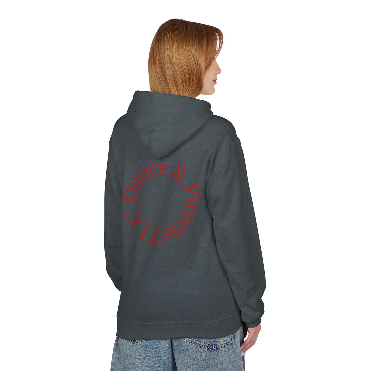Dance & Fitness Studio Hoodie — Swirl Logo Chest + Circular Back Print