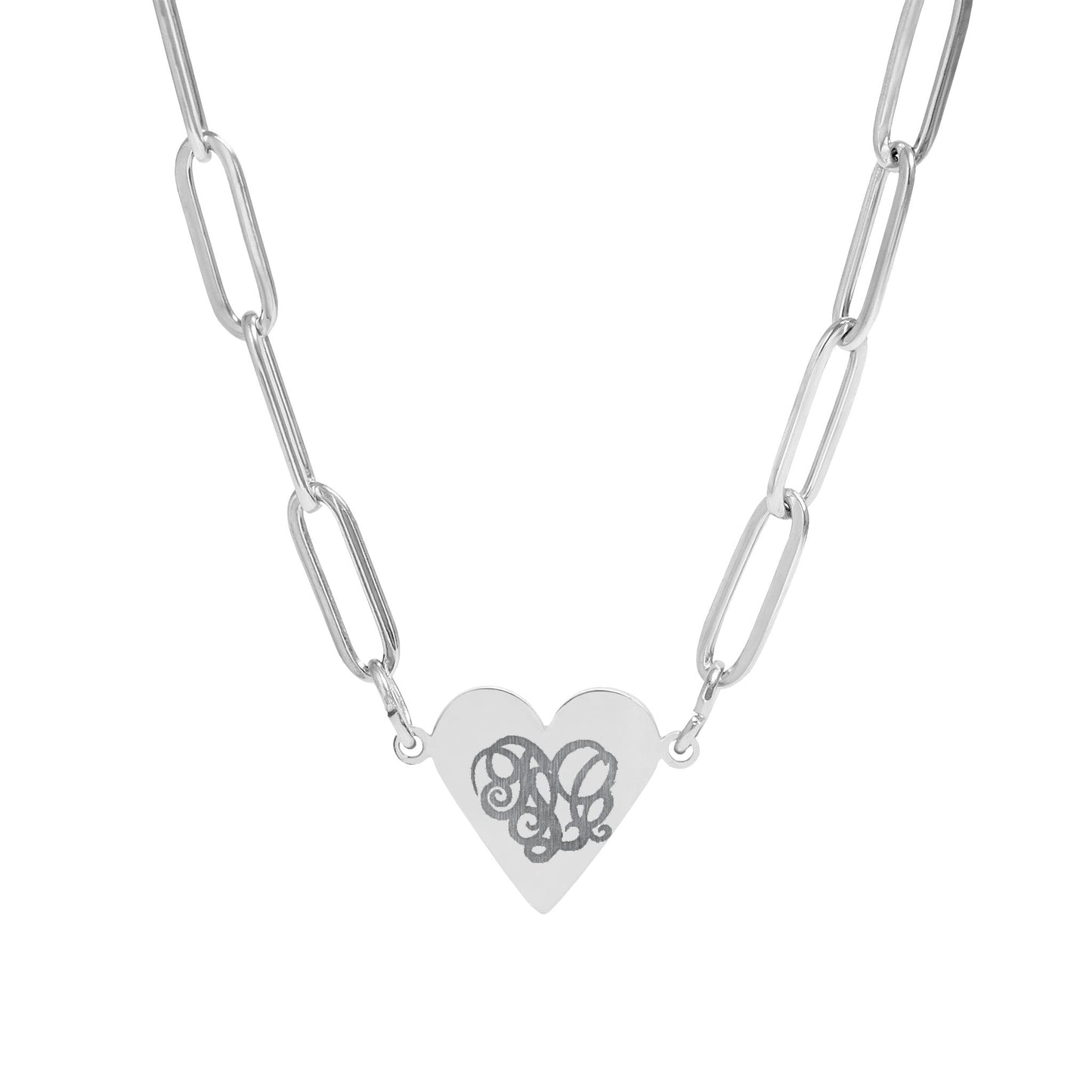 Heart Paperclip Necklace — Engraved Monogram Heart Pendant
