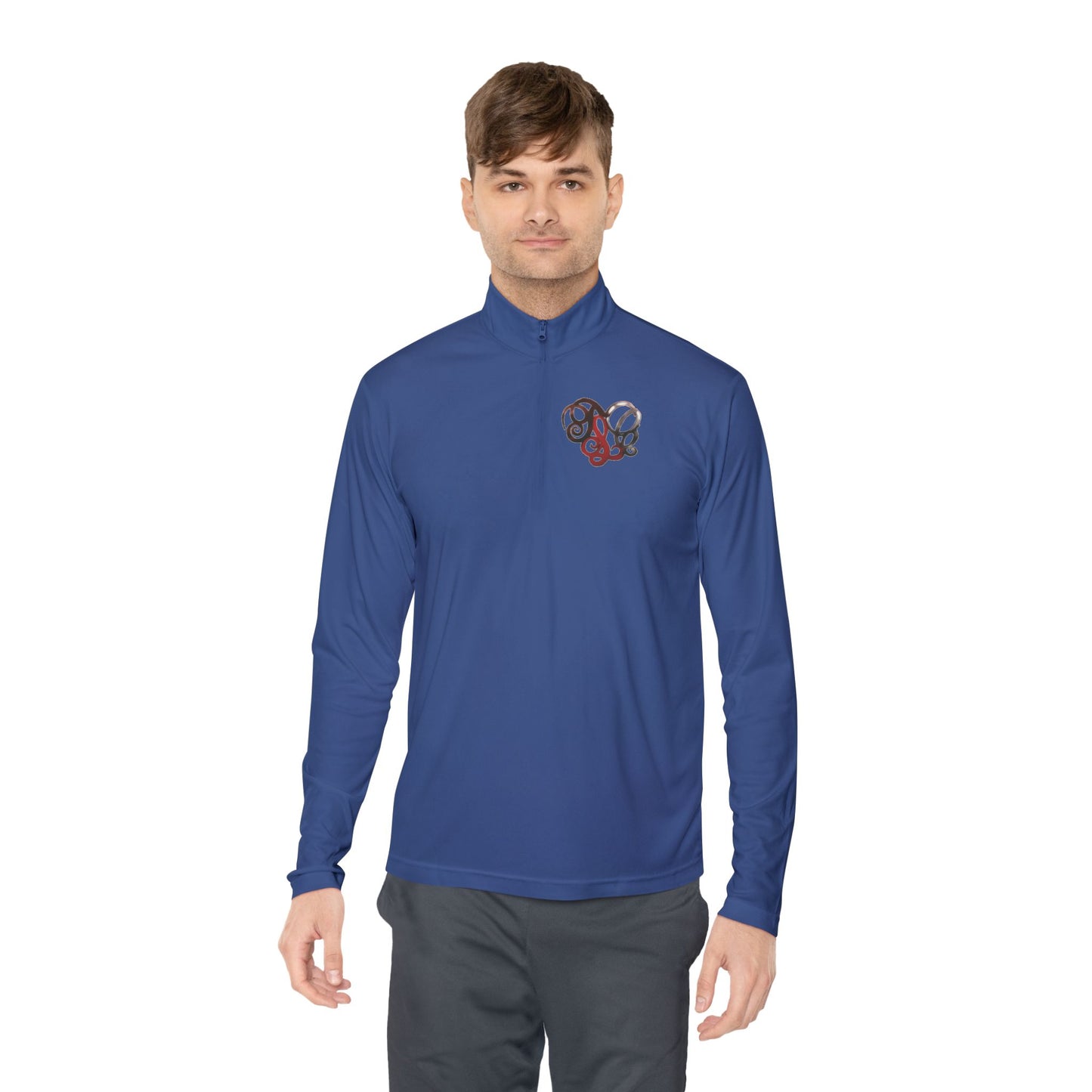 Quarter-Zip Pullover with Retro Pretzel Heart Chest Graphic