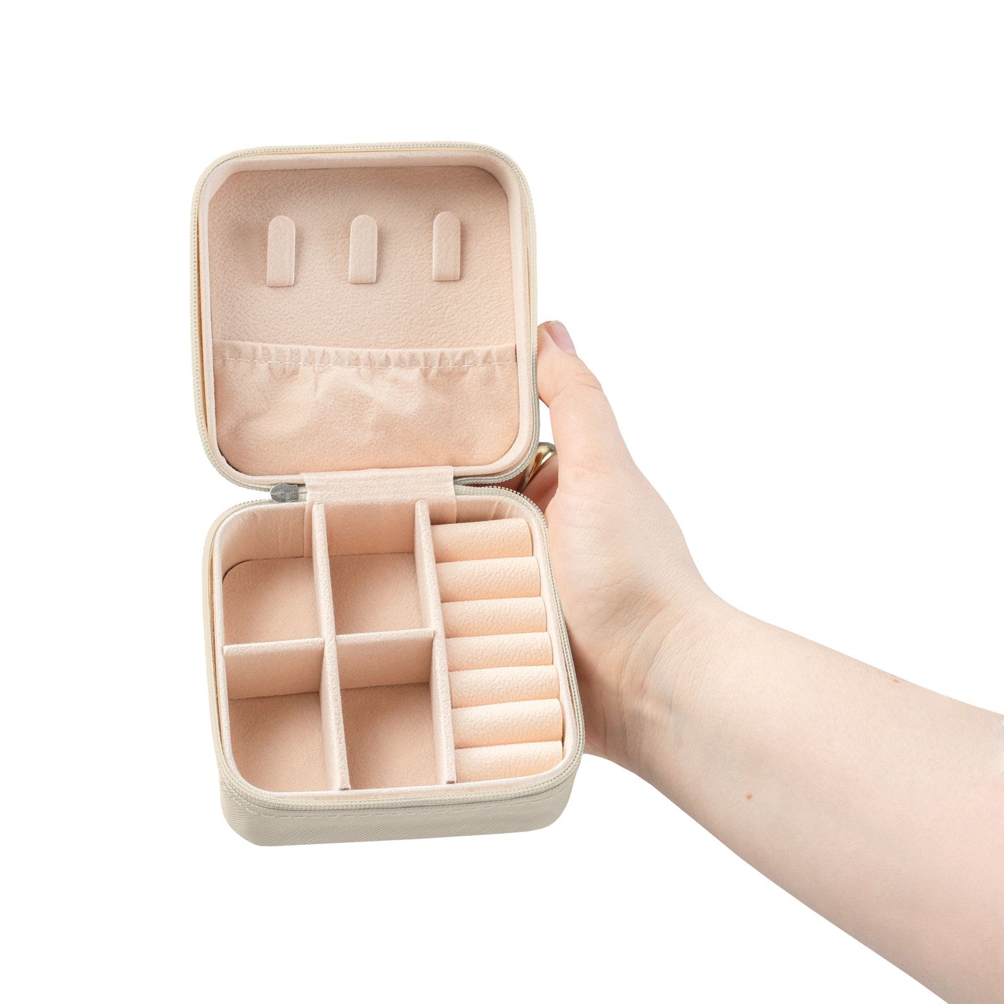 Monogrammed Travel Jewelry Case – Compact Pink Organizer with Ring & Earring Compartments