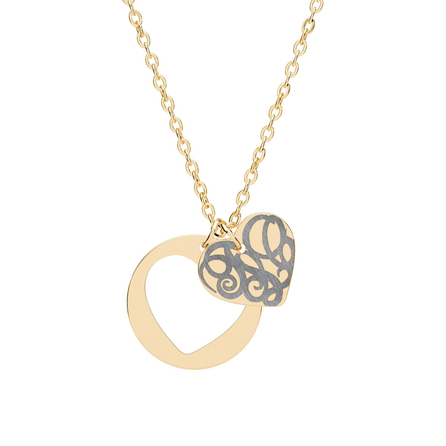 Heart Cutout Necklace — Engraved Filigree Heart Pendant (Silver or Rose Gold)