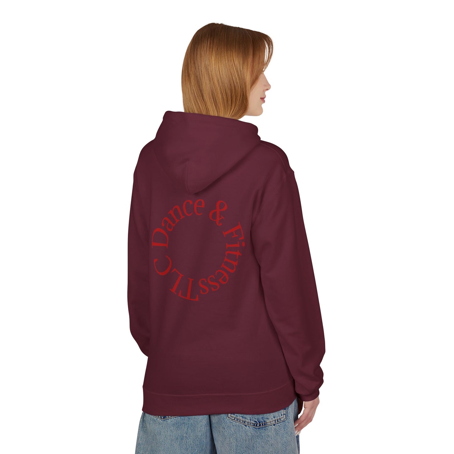 Dance & Fitness Studio Hoodie — Swirl Logo Chest + Circular Back Print