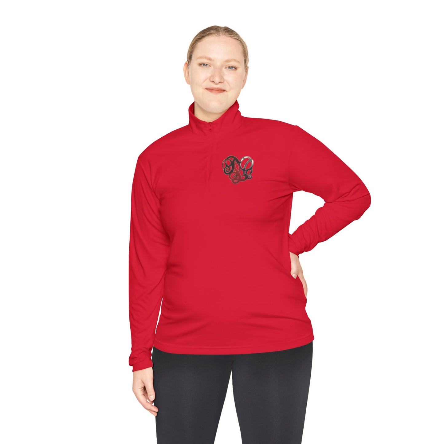 Quarter-Zip Pullover with Retro Pretzel Heart Chest Graphic