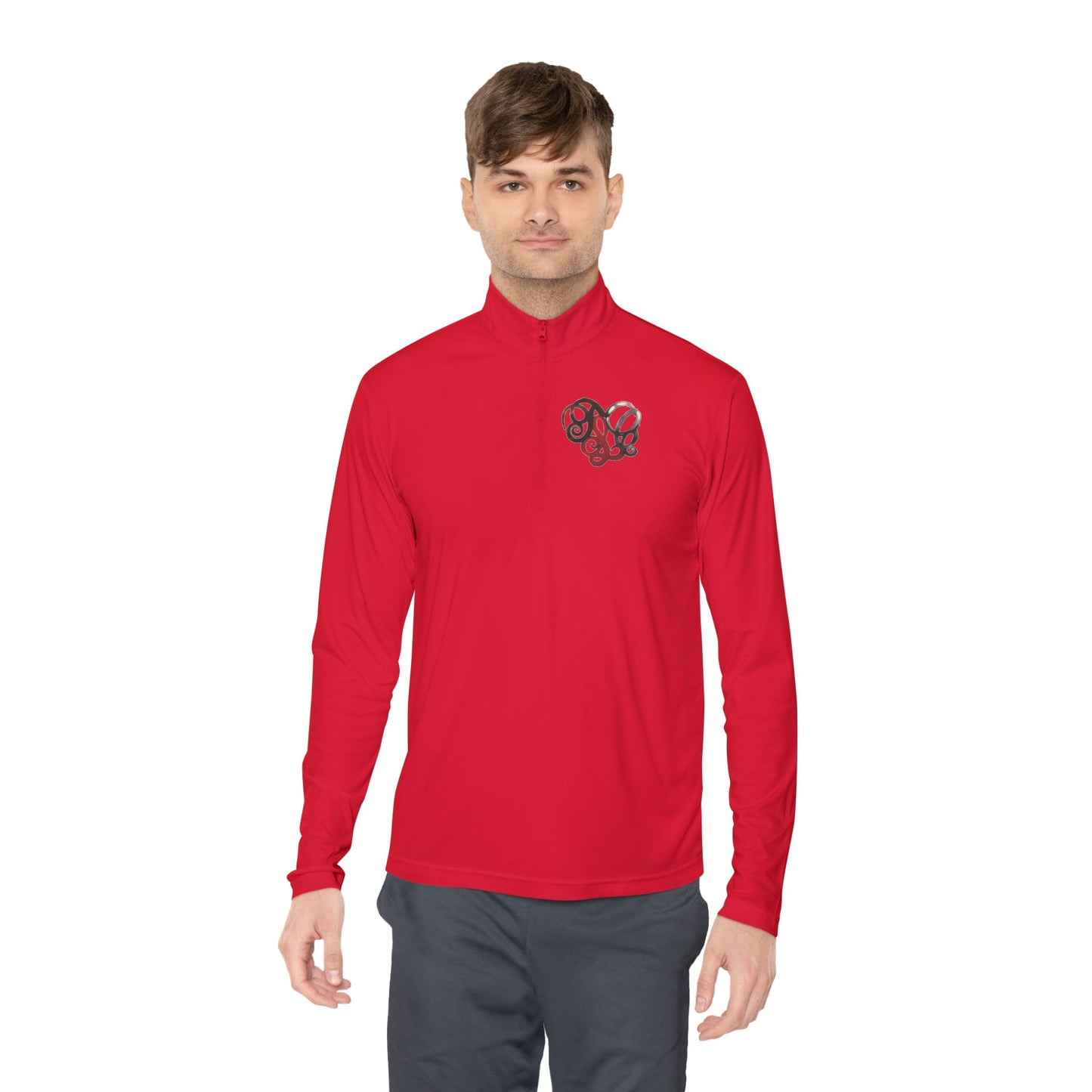 Quarter-Zip Pullover with Retro Pretzel Heart Chest Graphic