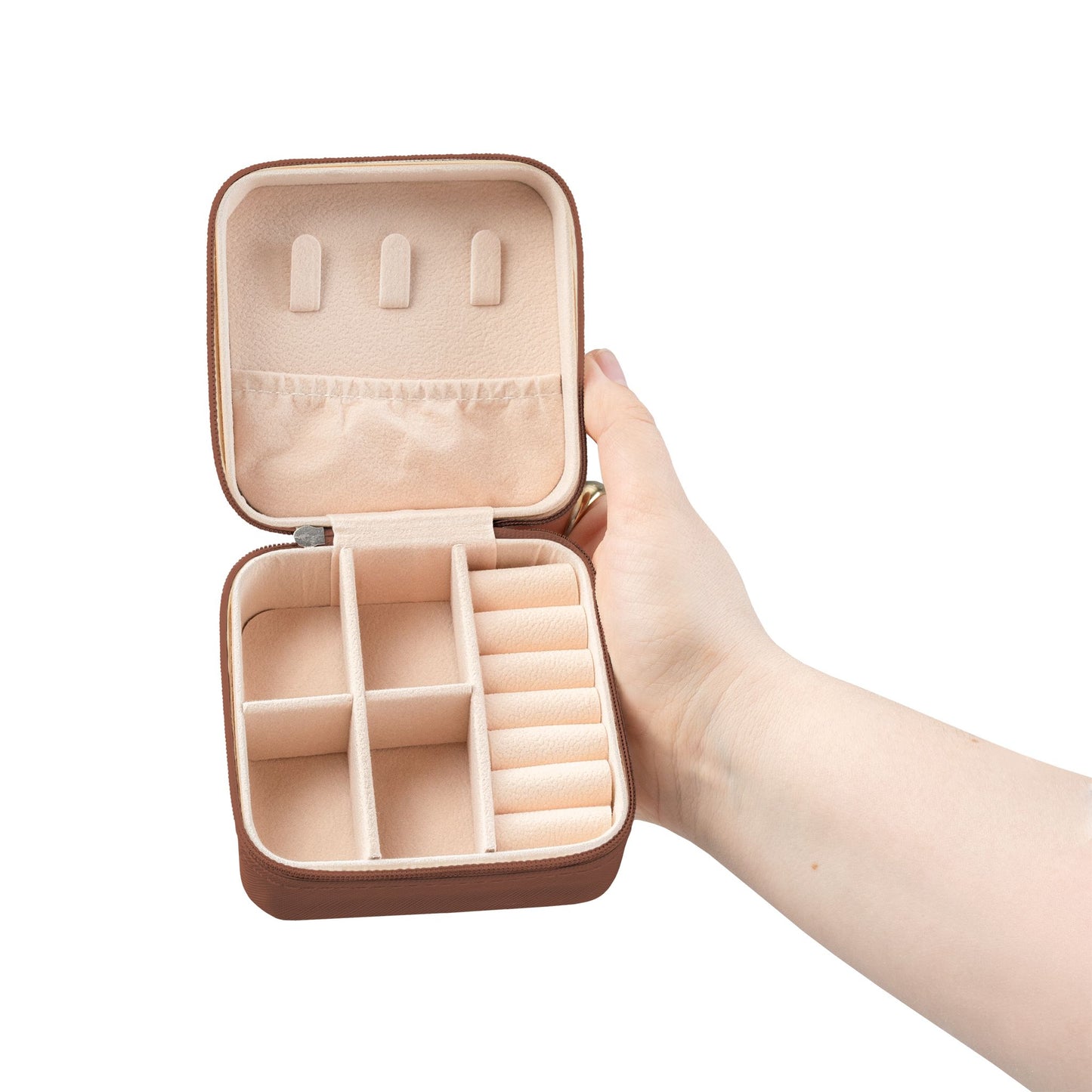 Monogrammed Travel Jewelry Case – Compact Pink Organizer with Ring & Earring Compartments
