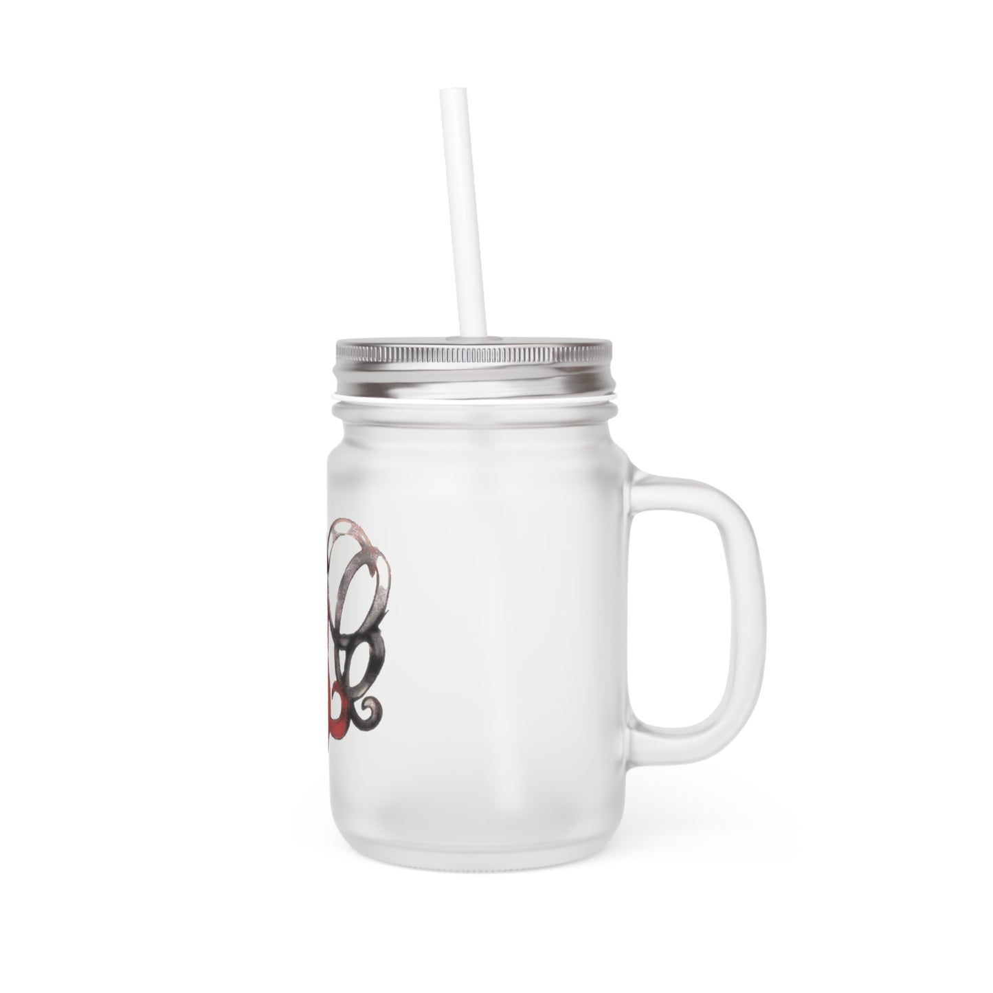 Personalized Monogram Mason Jar Tumbler — Frosted Glass Cup with Lid & Straw