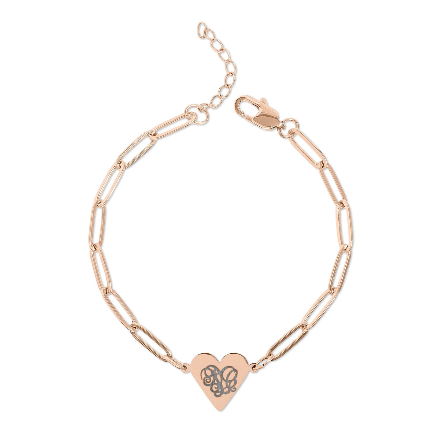 Engravable Paperclip Heart Bracelet — Personalized Initials Gold or Rose
