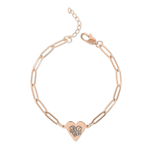 Engravable Paperclip Heart Bracelet — Personalized Initials Gold or Rose