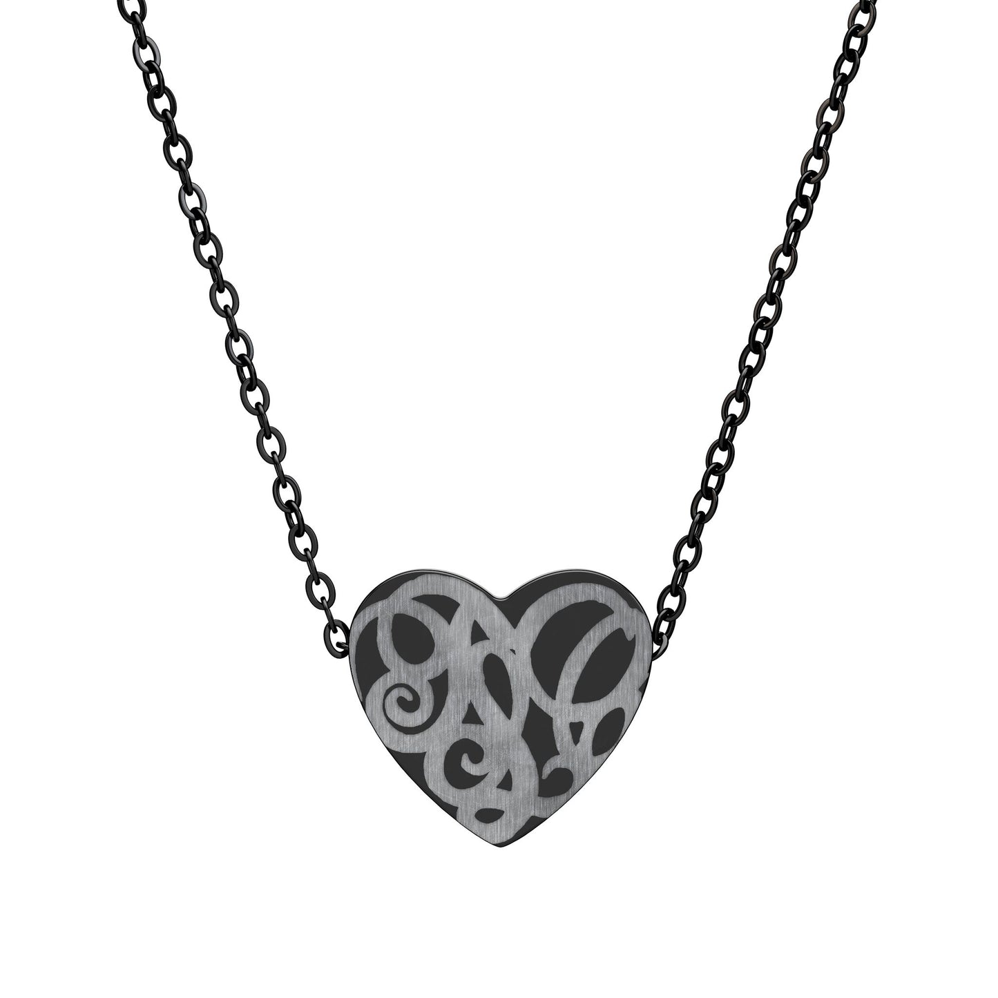 Engraved Filigree Heart Necklace — Personalized Silver Heart Pendant