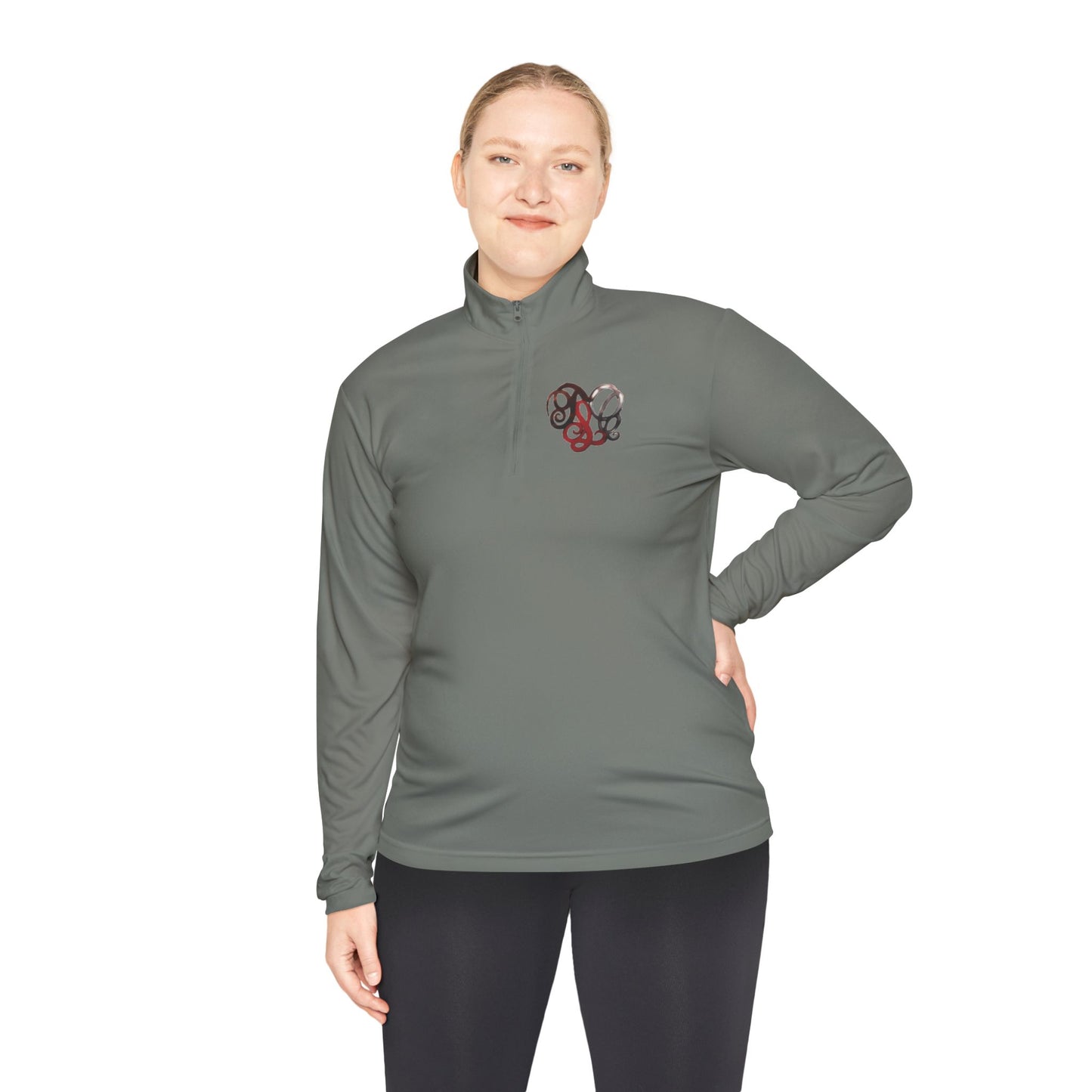 Quarter-Zip Pullover with Retro Pretzel Heart Chest Graphic