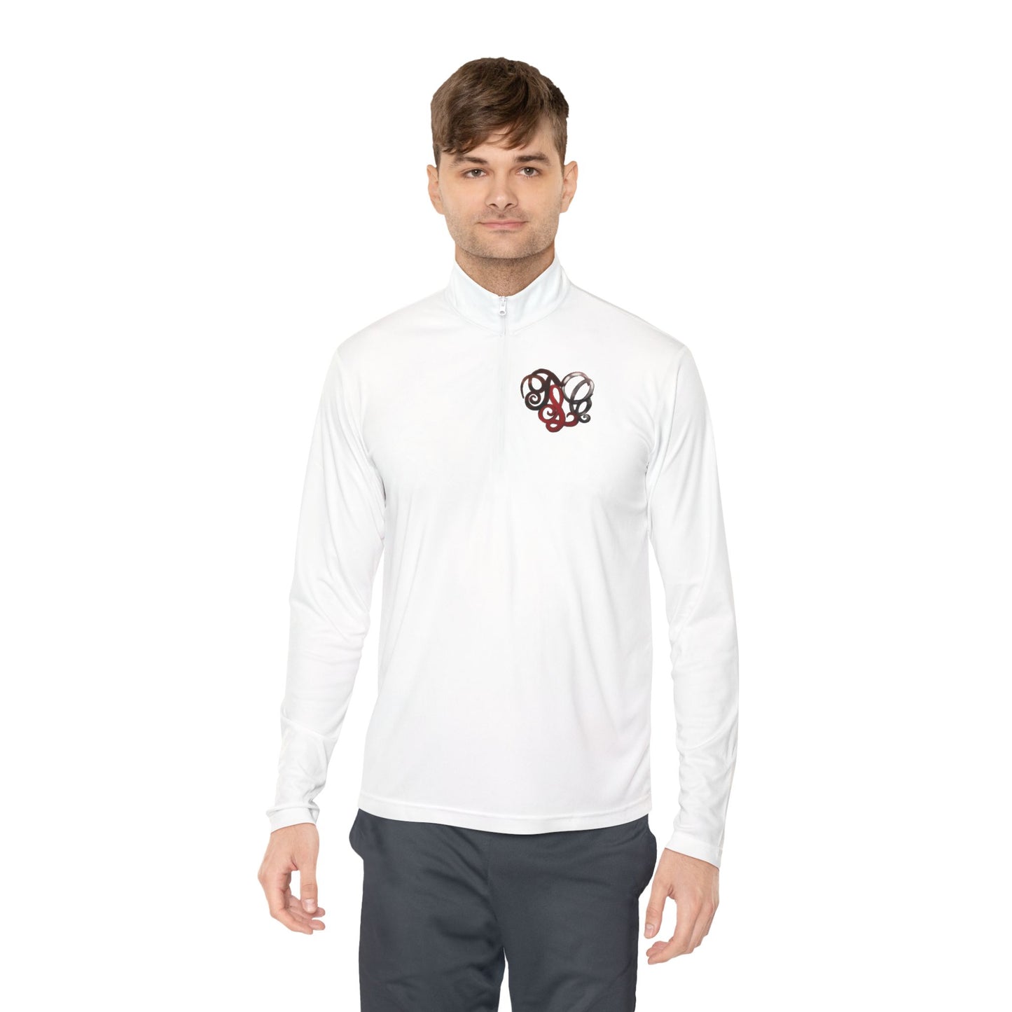 Quarter-Zip Pullover with Retro Pretzel Heart Chest Graphic