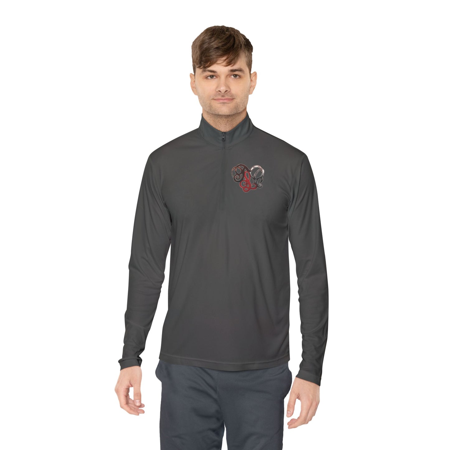 Quarter-Zip Pullover with Retro Pretzel Heart Chest Graphic