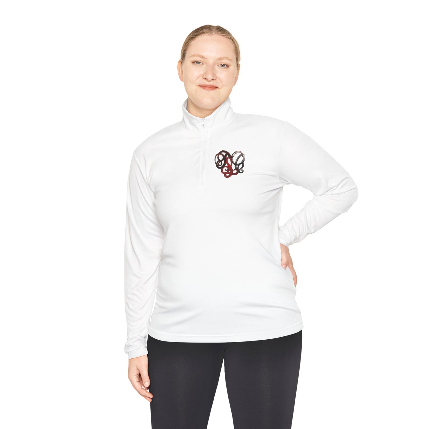 Quarter-Zip Pullover with Retro Pretzel Heart Chest Graphic