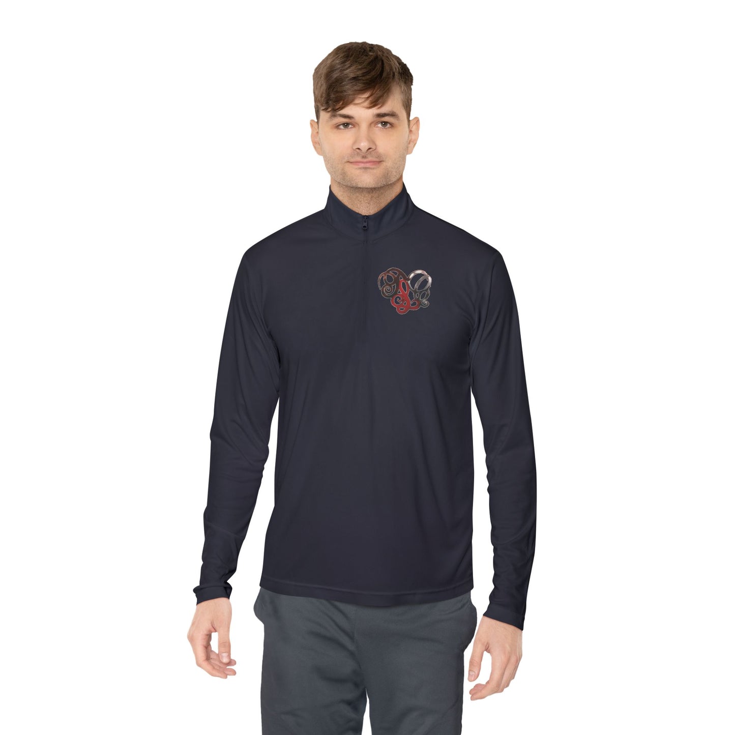Quarter-Zip Pullover with Retro Pretzel Heart Chest Graphic