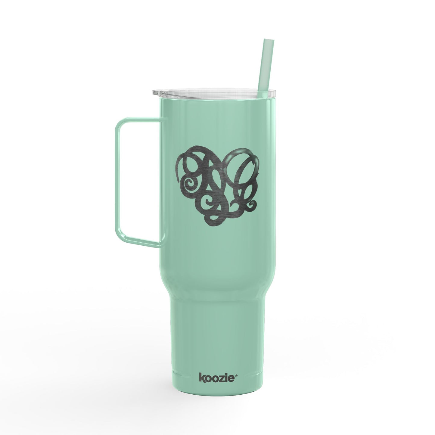 Engraved 40oz Insulated Tumbler with Handle — Scribble Heart Design