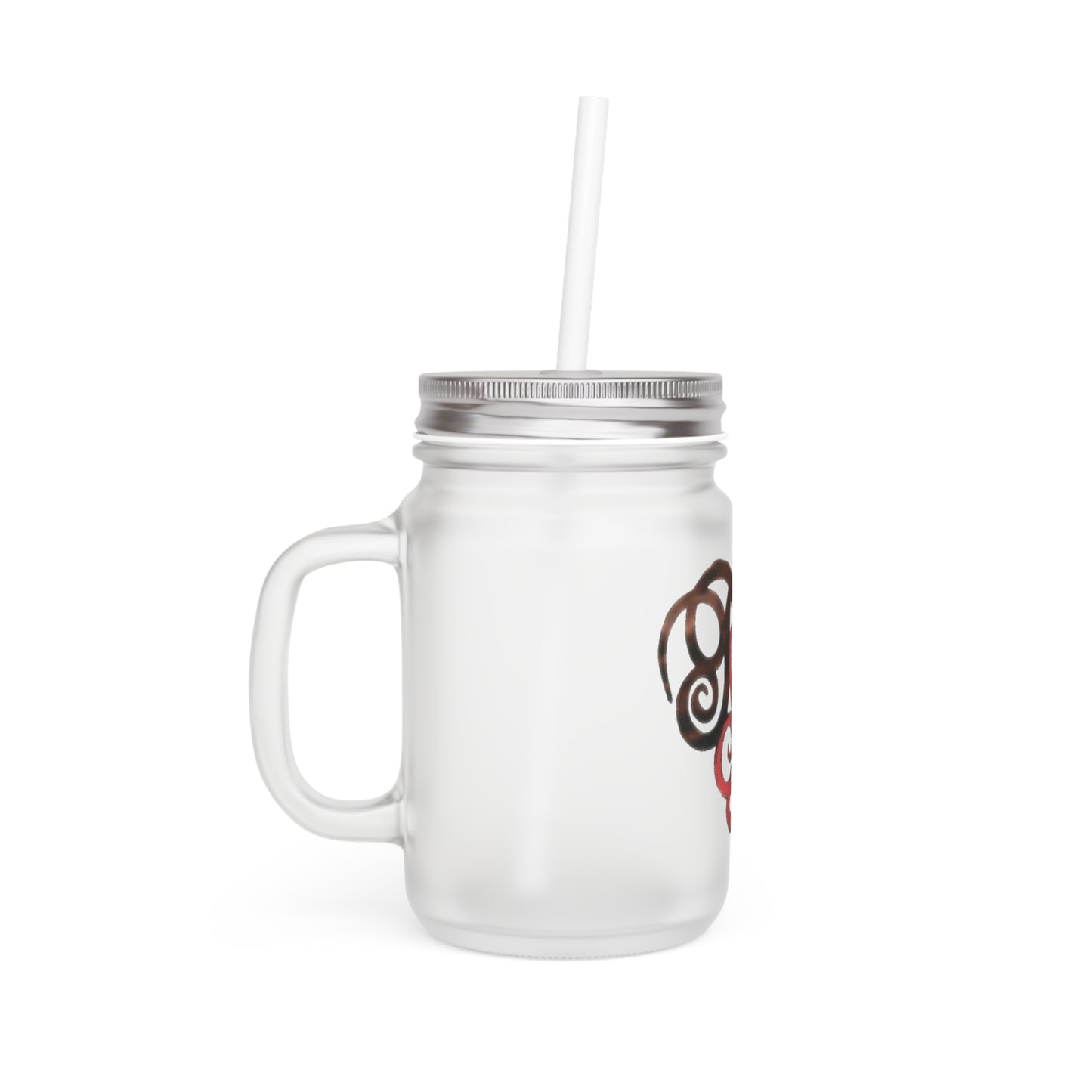 Personalized Monogram Mason Jar Tumbler — Frosted Glass Cup with Lid & Straw