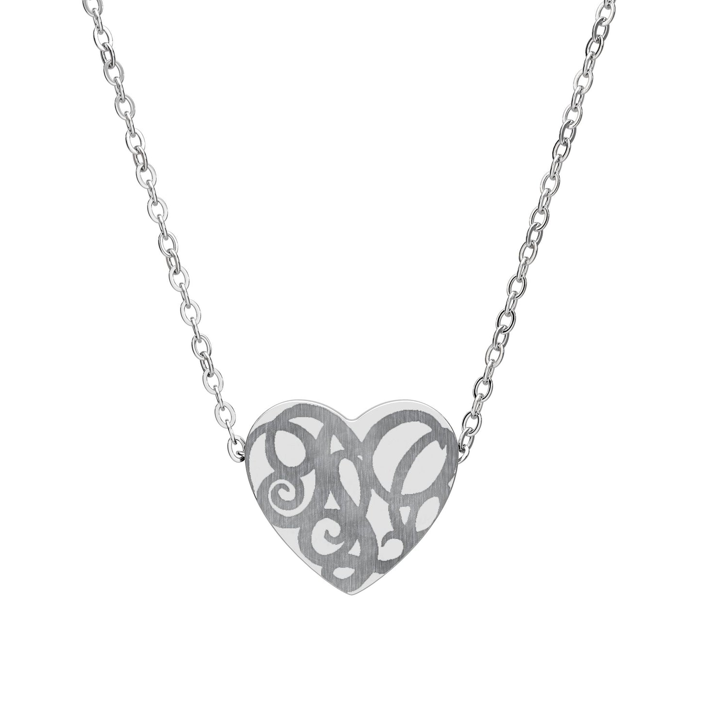 Engraved Filigree Heart Necklace — Personalized Silver Heart Pendant