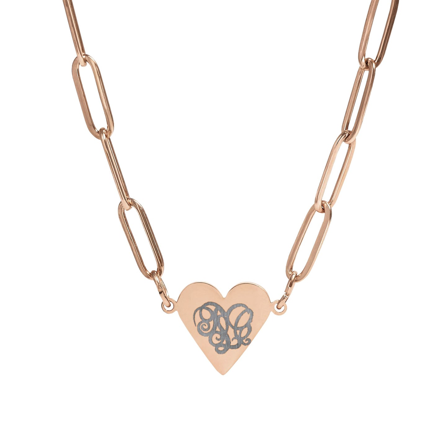 Heart Paperclip Necklace — Engraved Monogram Heart Pendant