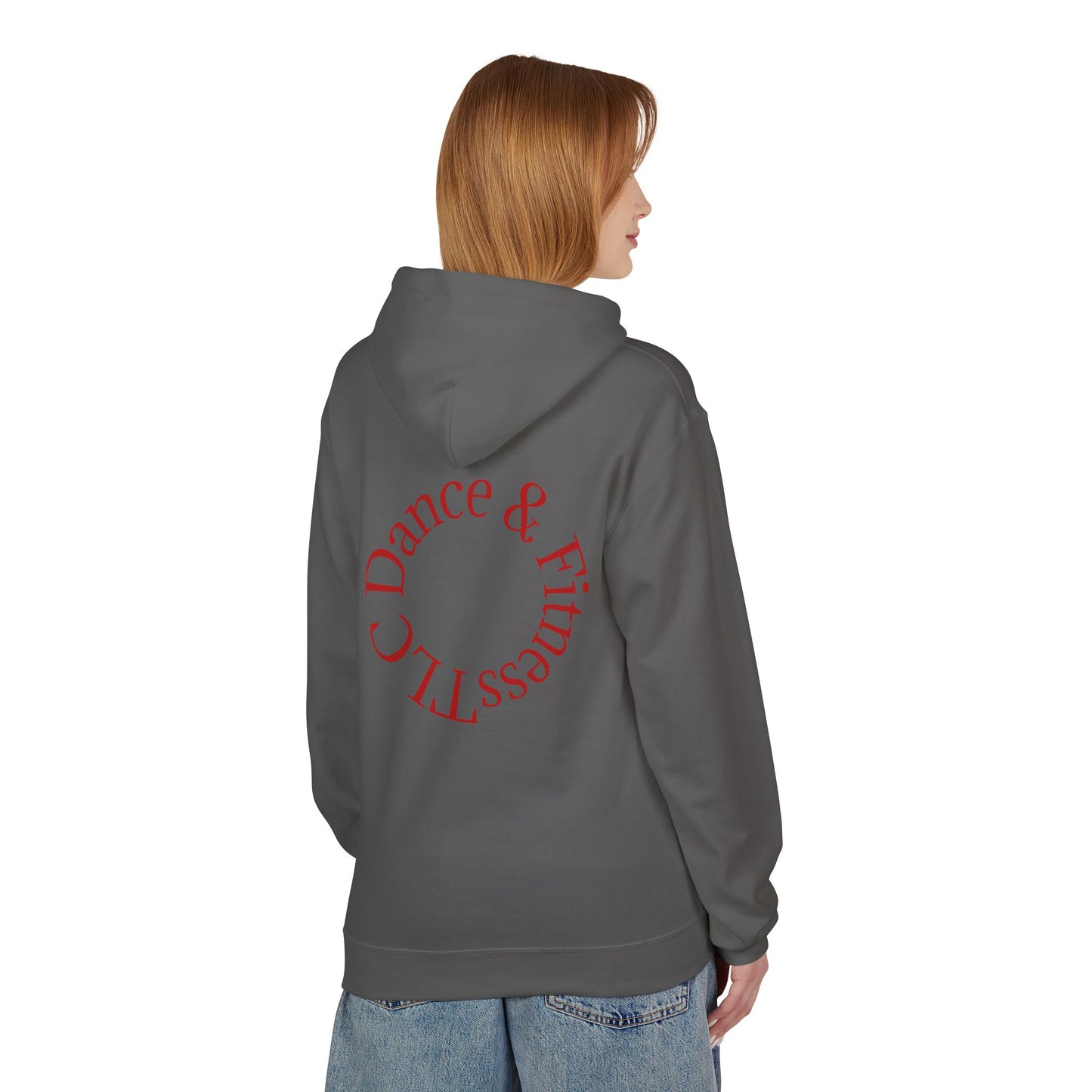 Dance & Fitness Studio Hoodie — Swirl Logo Chest + Circular Back Print
