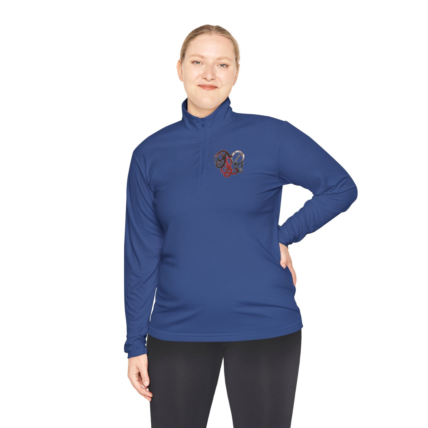Quarter-Zip Pullover with Retro Pretzel Heart Chest Graphic