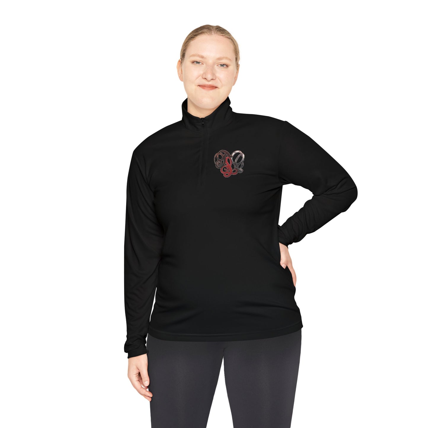 Quarter-Zip Pullover with Retro Pretzel Heart Chest Graphic