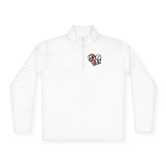 Quarter-Zip Pullover with Retro Pretzel Heart Chest Graphic