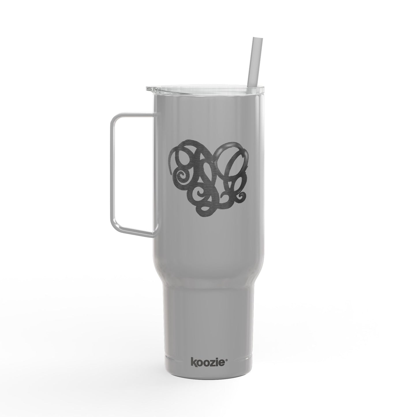 Engraved 40oz Insulated Tumbler with Handle — Scribble Heart Design