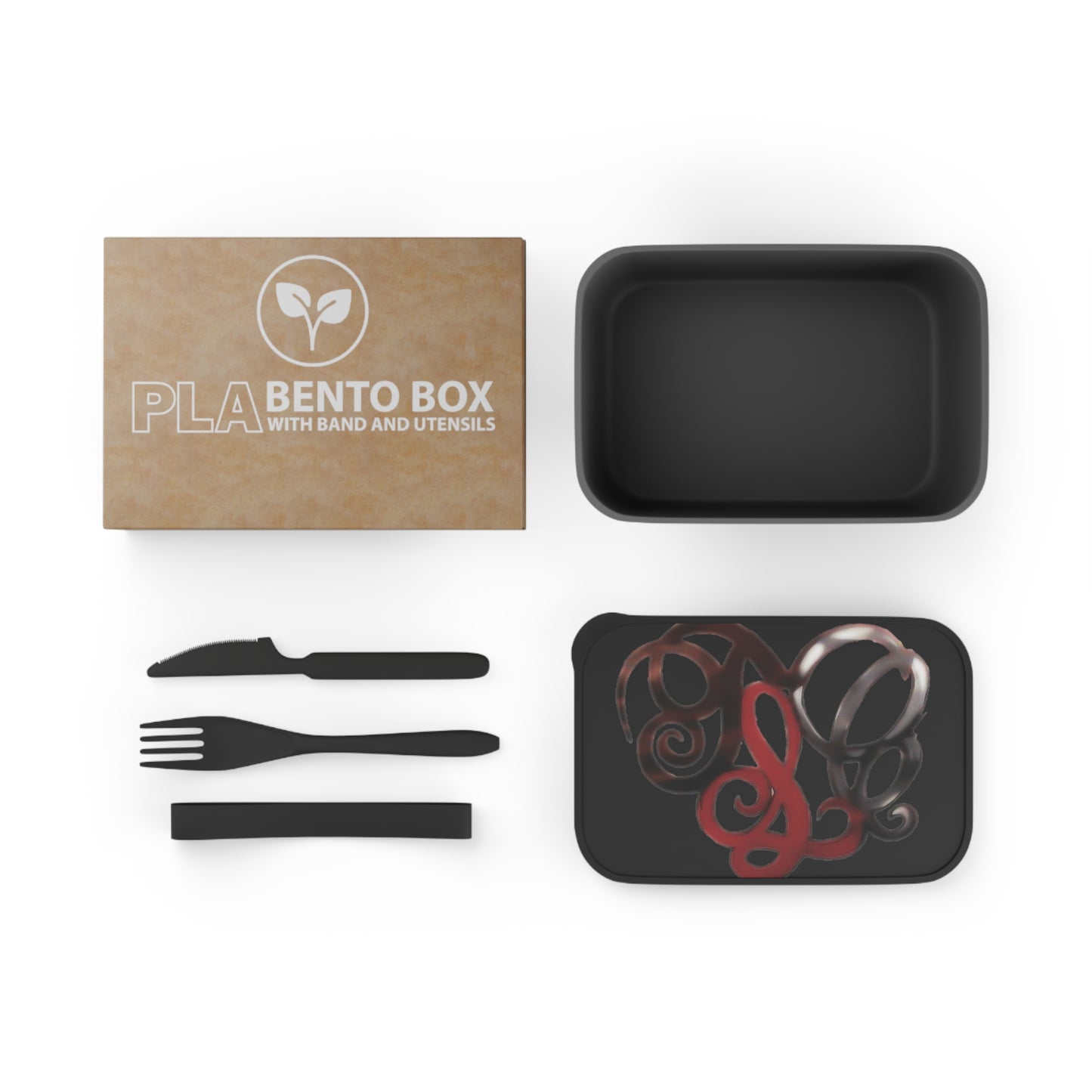Monogram Swirl PLA Bento Box with Band & Utensils - Reusable Lunch Container