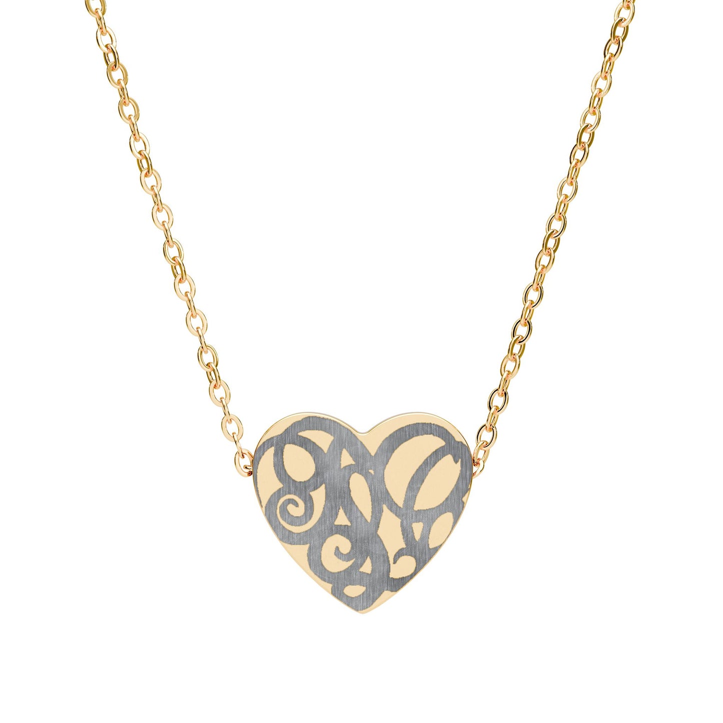 Engraved Filigree Heart Necklace — Personalized Silver Heart Pendant