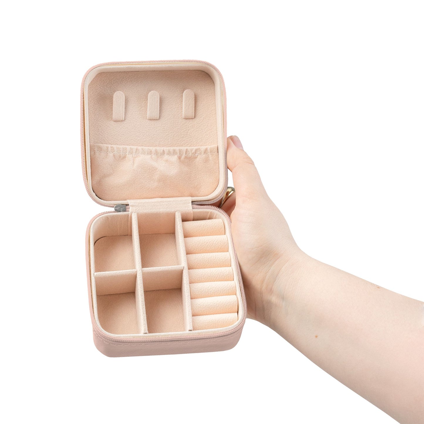 Monogrammed Travel Jewelry Case – Compact Pink Organizer with Ring & Earring Compartments