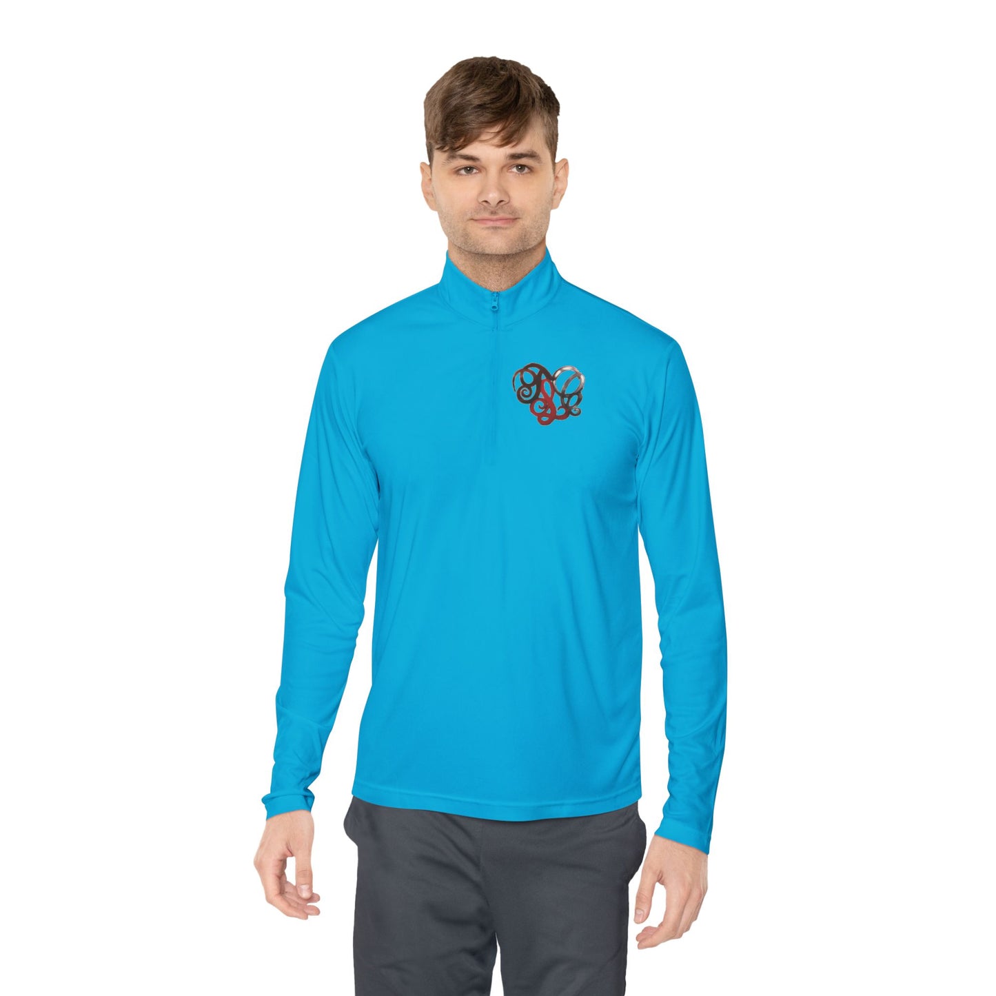 Quarter-Zip Pullover with Retro Pretzel Heart Chest Graphic