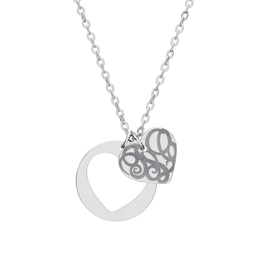 Heart Cutout Necklace — Engraved Filigree Heart Pendant (Silver or Rose Gold)