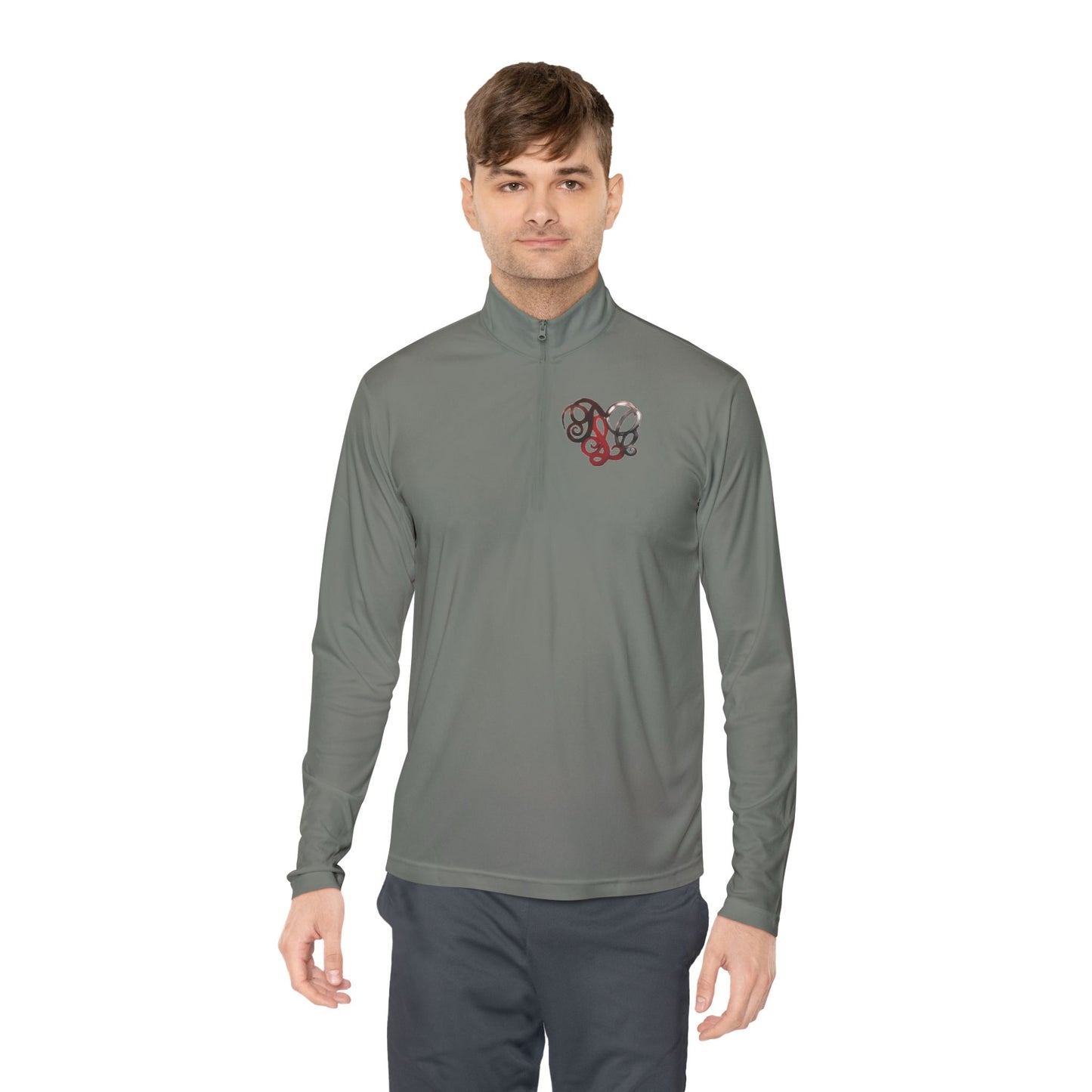 Quarter-Zip Pullover with Retro Pretzel Heart Chest Graphic
