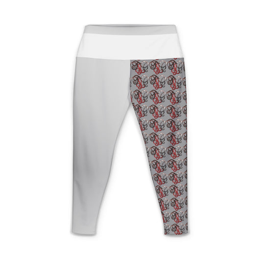 Yoga Pants — Grey Floral Paisley Panel Women's Leggings (All-Over Print)
