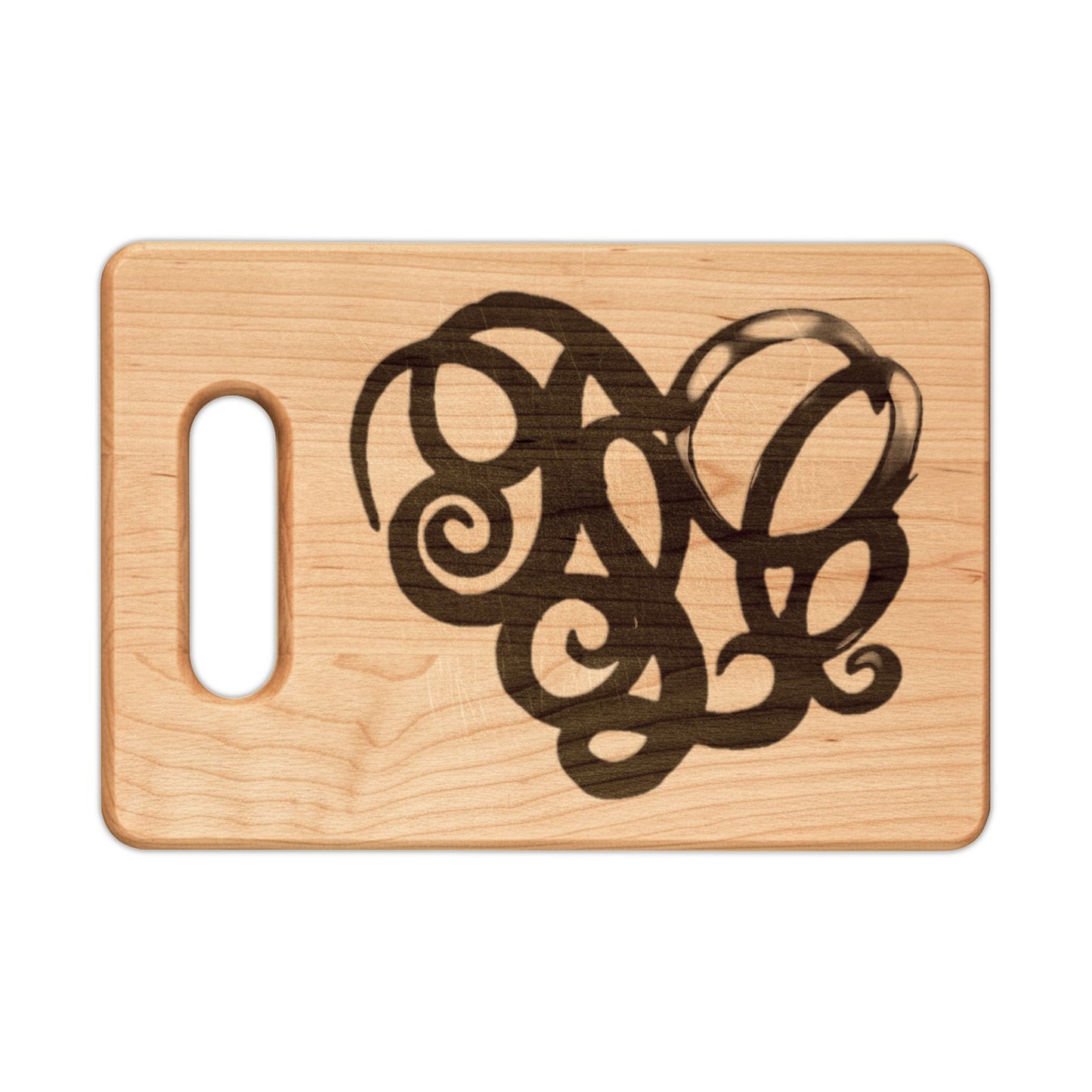 Engraved Monogram Heart Wooden Cutting Board