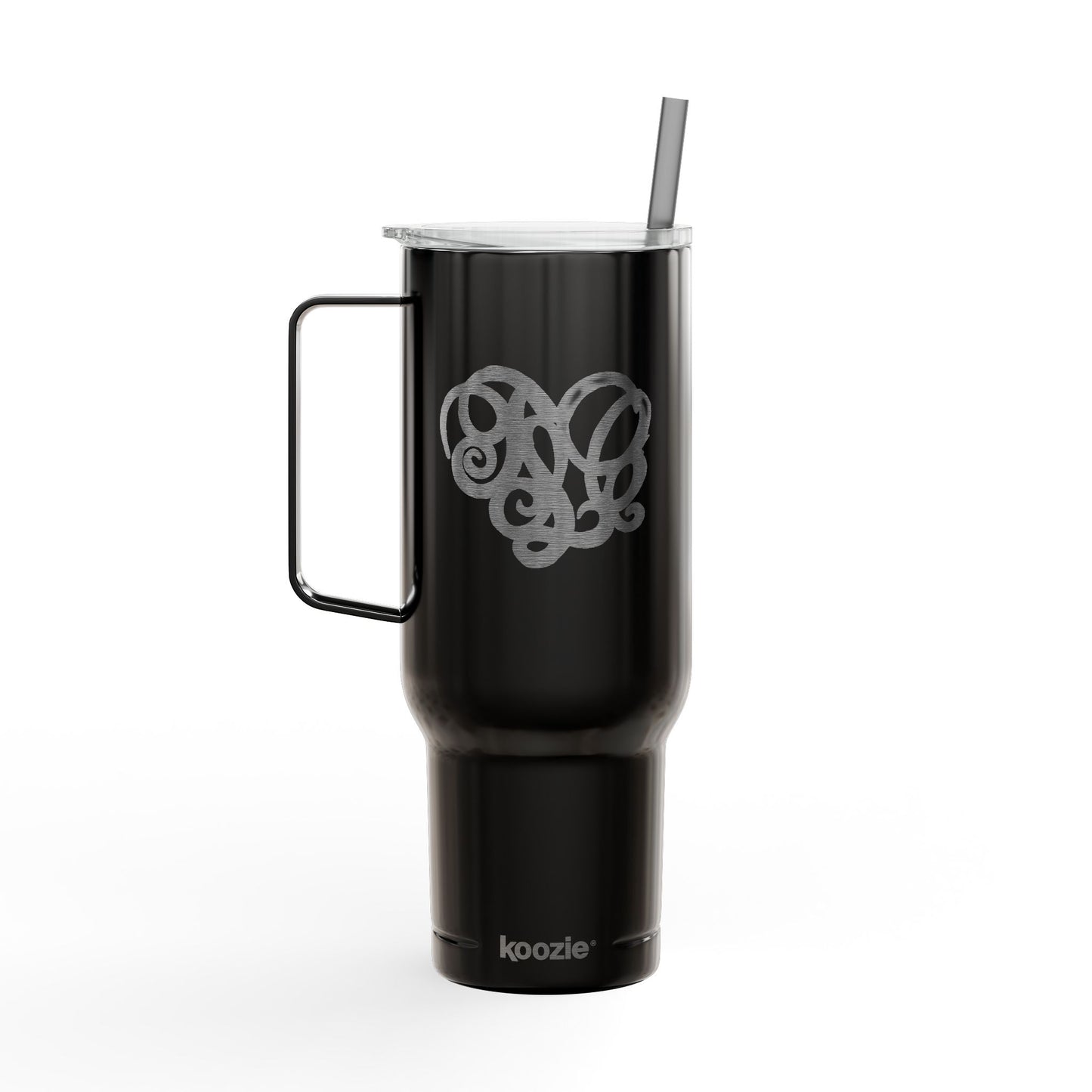 Engraved 40oz Insulated Tumbler with Handle — Scribble Heart Design