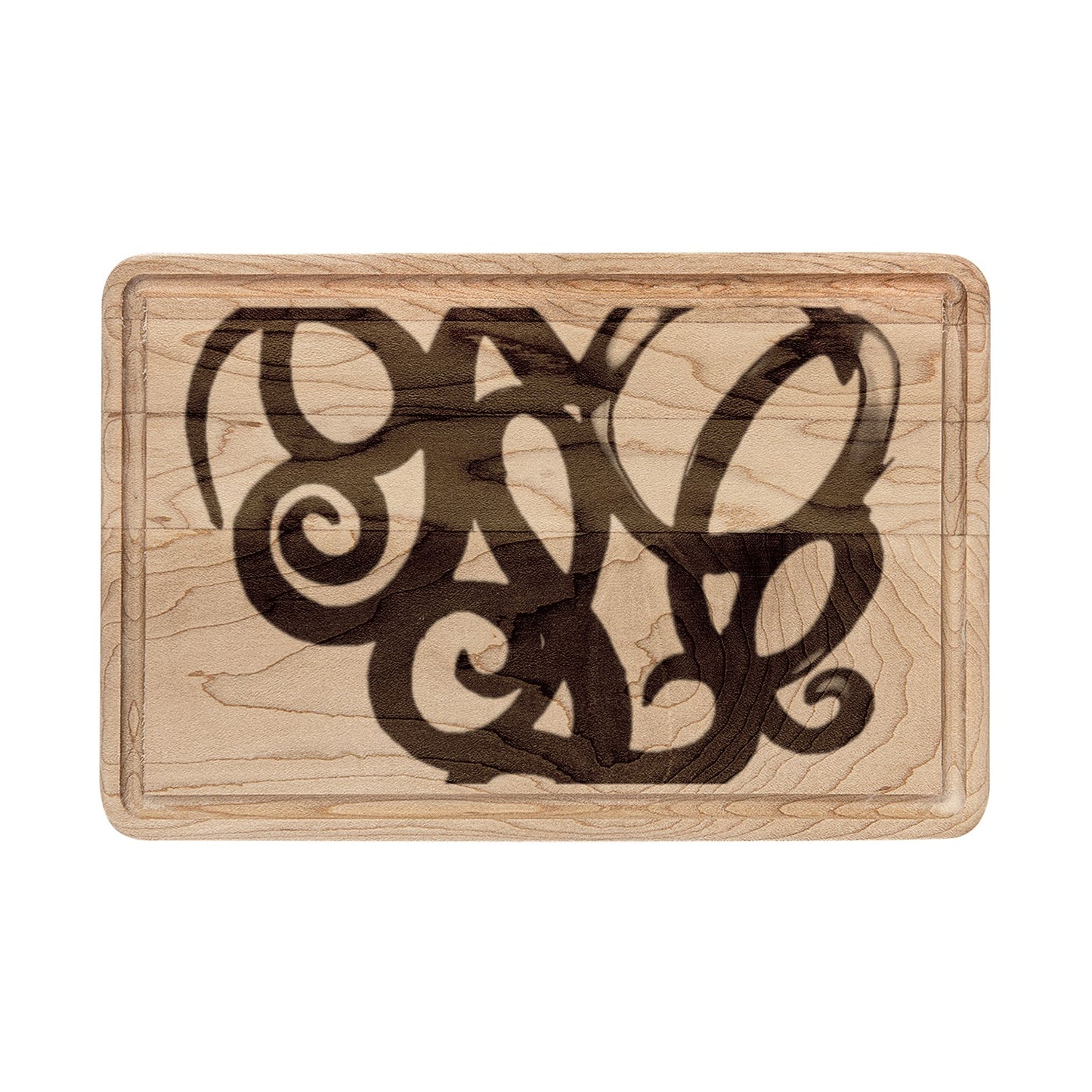Engraved Monogram Heart Wooden Cutting Board
