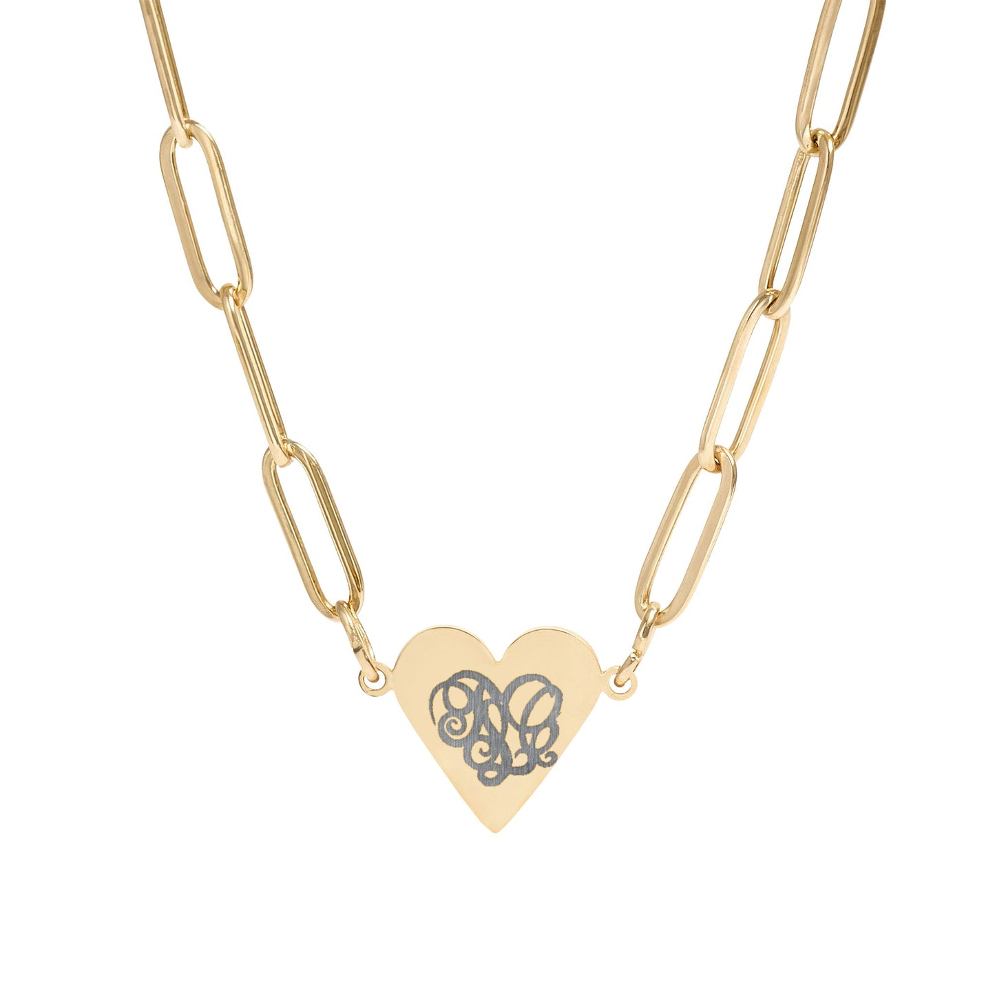 Heart Paperclip Necklace — Engraved Monogram Heart Pendant