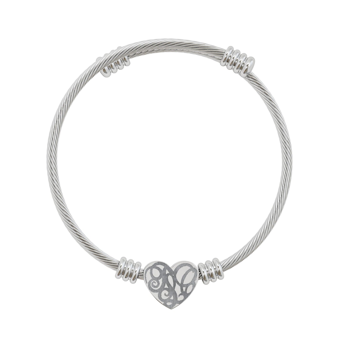 Engravable Heart Cuff Bracelet — Personalized Silver Heart Bangle for Women, Gift for Anniversary & Valentine's Day