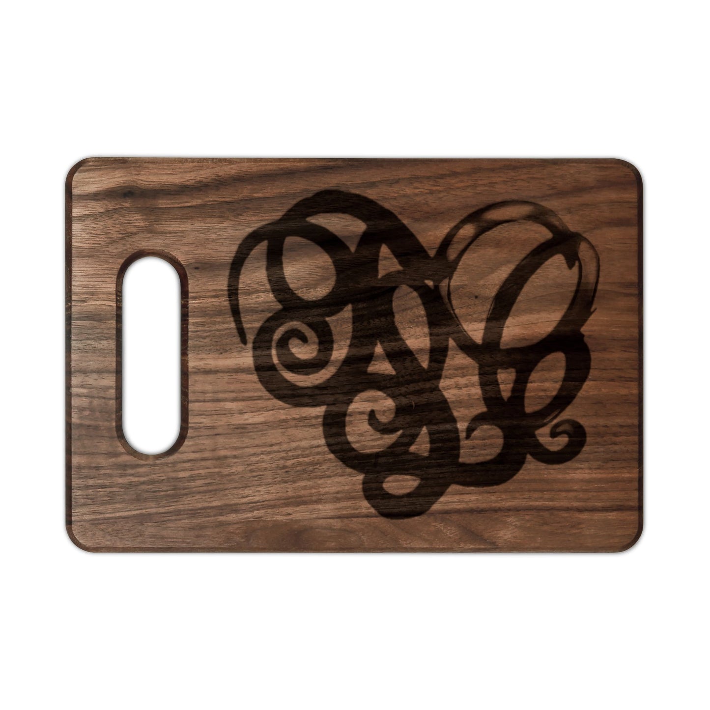 Engraved Monogram Heart Wooden Cutting Board