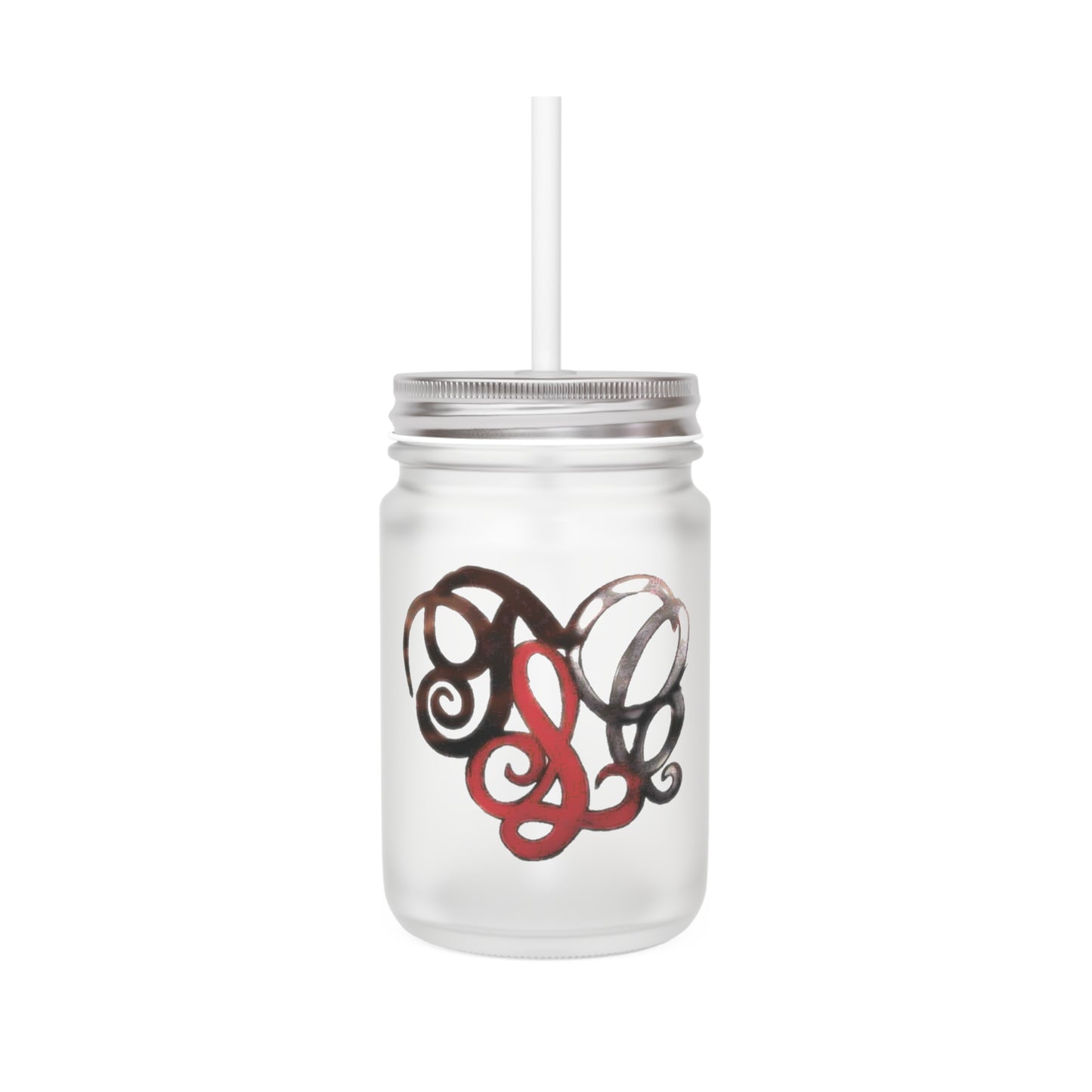 Personalized Monogram Mason Jar Tumbler — Frosted Glass Cup with Lid & Straw