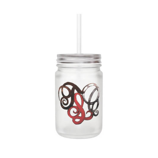 Personalized Monogram Mason Jar Tumbler — Frosted Glass Cup with Lid & Straw