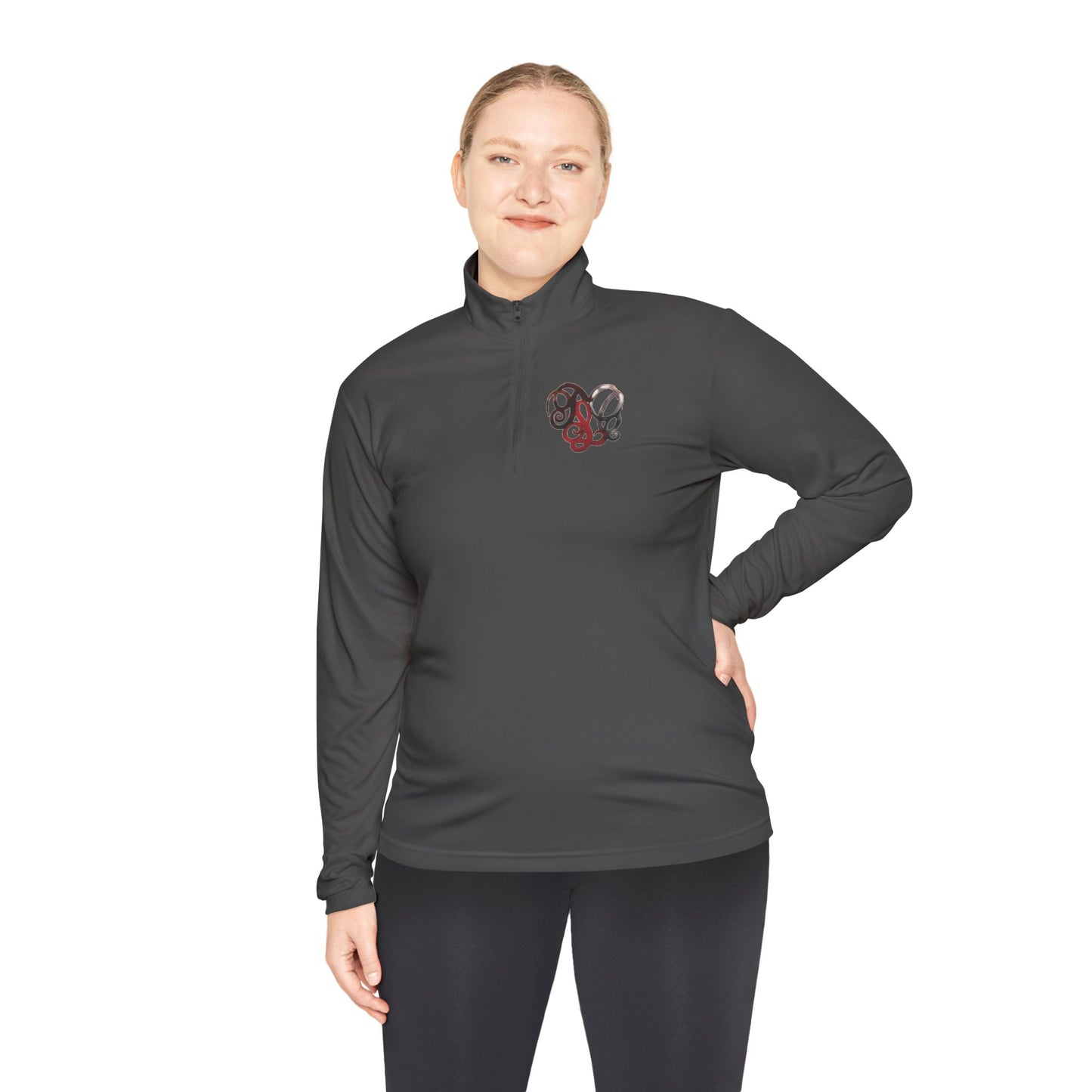 Quarter-Zip Pullover with Retro Pretzel Heart Chest Graphic