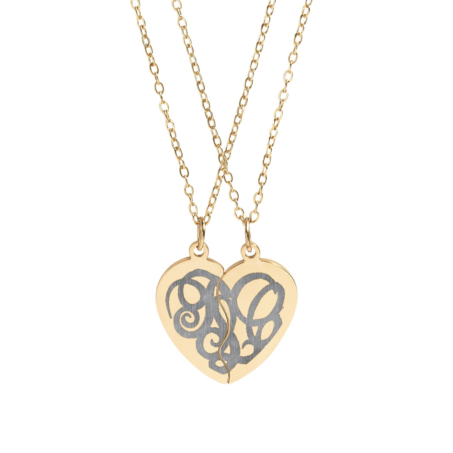 Engravable Break-Apart Heart Necklace Set – Matching Best Friends / Couples Pendant