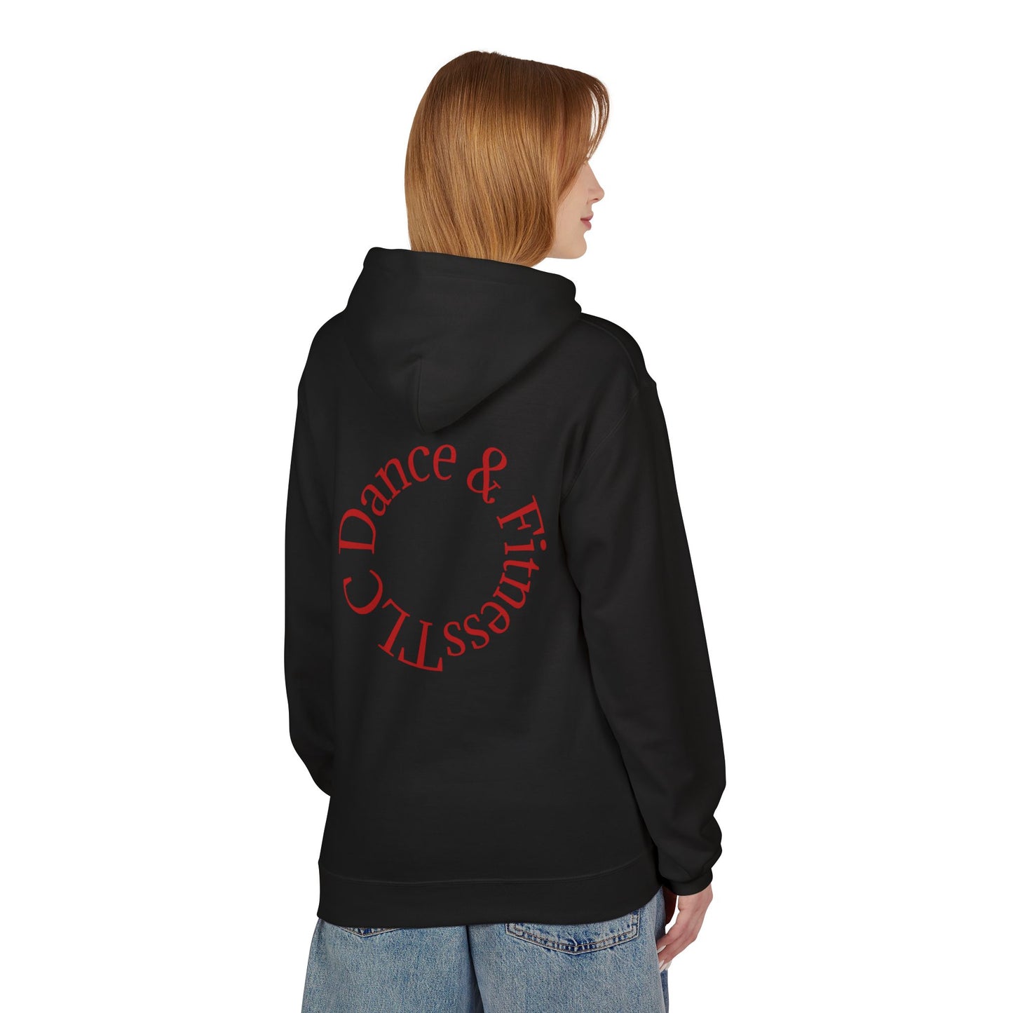 Dance & Fitness Studio Hoodie — Swirl Logo Chest + Circular Back Print