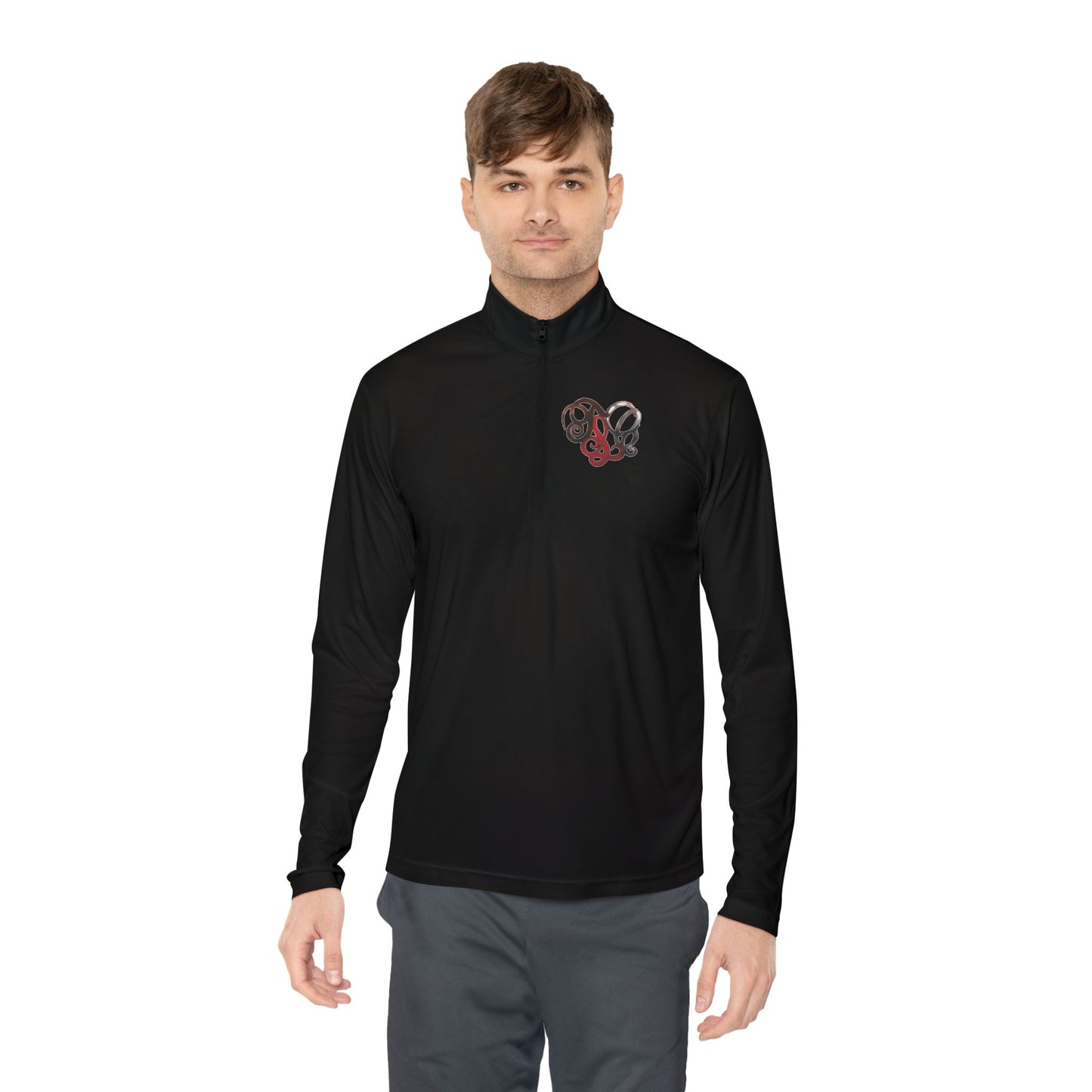 Quarter-Zip Pullover with Retro Pretzel Heart Chest Graphic