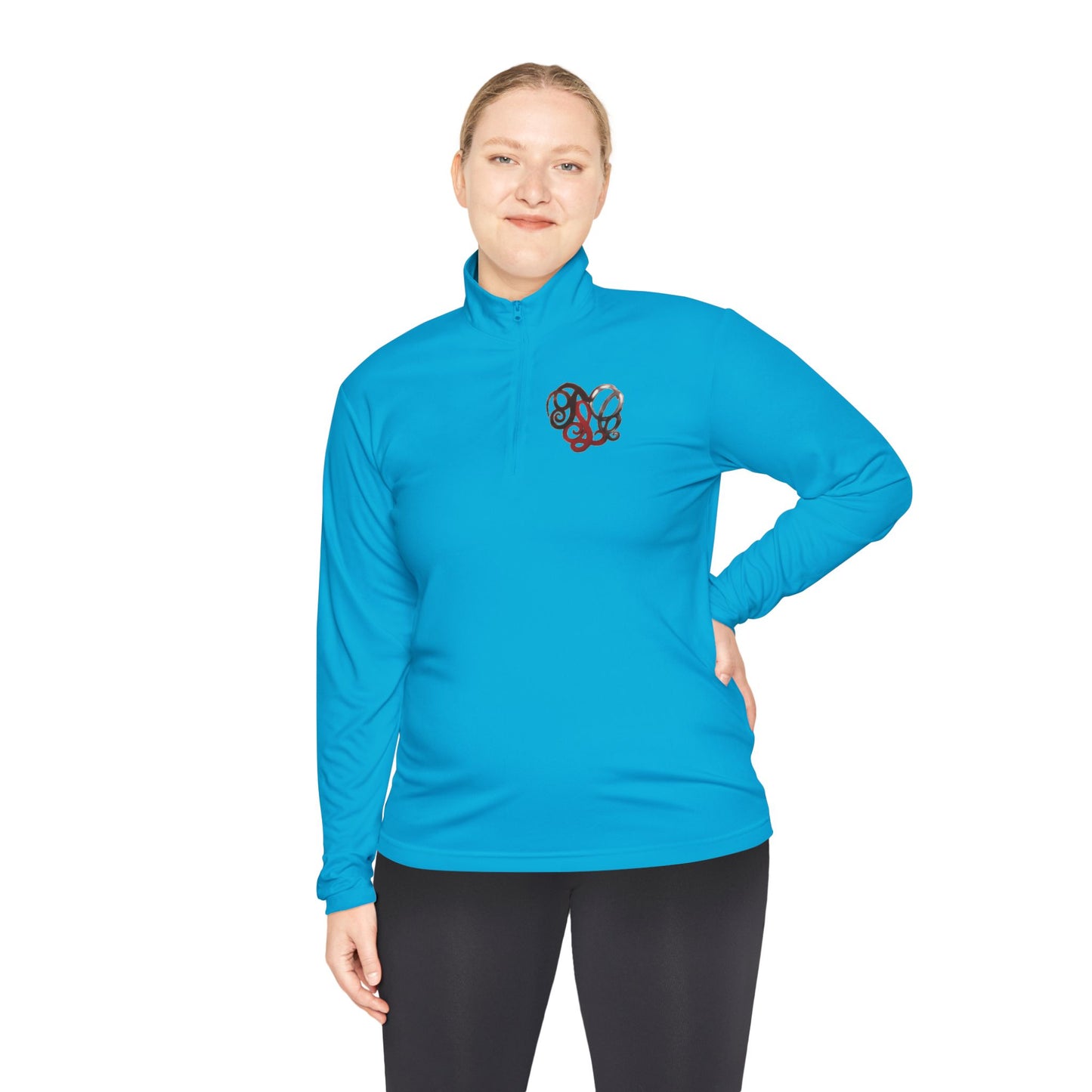 Quarter-Zip Pullover with Retro Pretzel Heart Chest Graphic